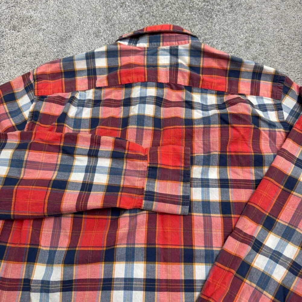 J.Crew Summer Plaid Cotton Long Sleeve Button Down Shirt Mens Medium Red Blue